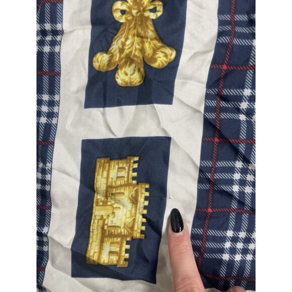 Vtg Burberry's Multicolor Silk Plaid Crowns Square Italy 32"x32" Scarf VGUC - Picture 5 of 5